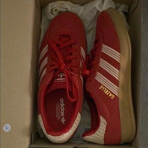 Adidas Red Gazelle Sneakers with White Stripes